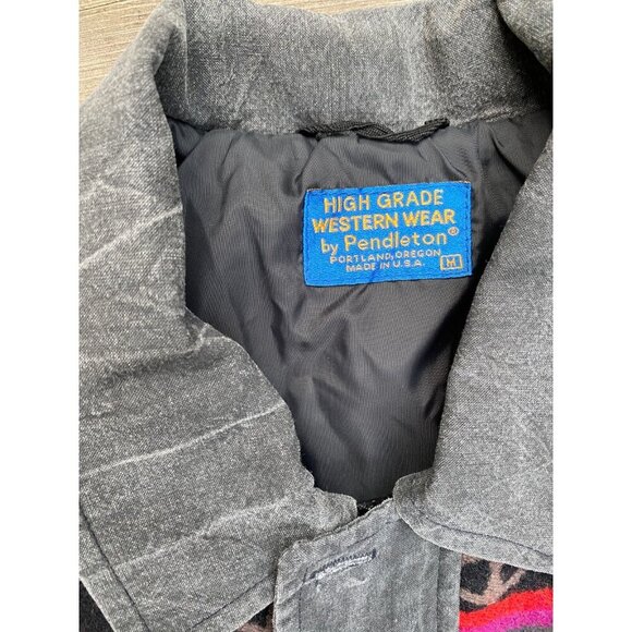 Pendleton High Grade Western Wear Cowboy Aztec Wool Denim Jacket Vintage Medium - Picture 6 of 8